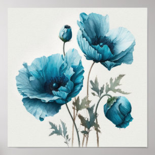 Fleurs de pavot bleu Art Imprimer Poster
