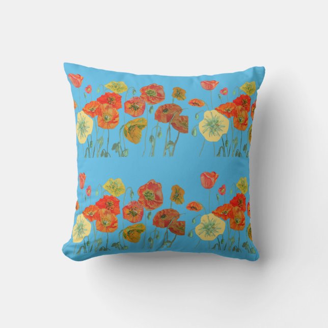 Fleurs de pavot floralPoppies Aquarelle Coussin (Recto)