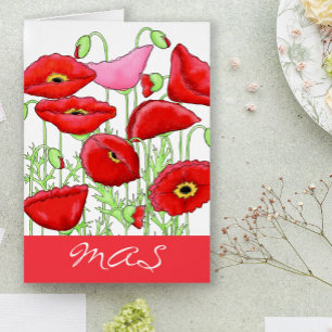 Fleurs de pavot rose rouge Monogrammes Initiales N