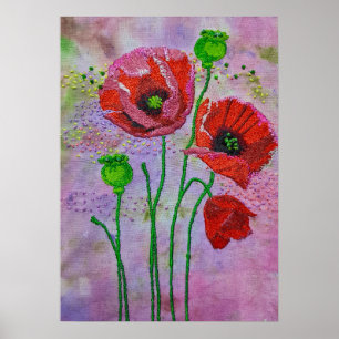 Fleurs de pavot rouge Impression d'art textile C