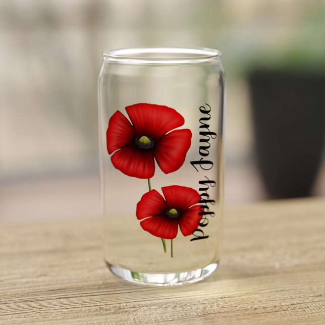 Fleurs de pavot rouge Nom personnalisé peut verre (A pretty poppy can shaped glass with space for your name)