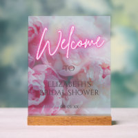 Fleurs de pivoine roses néon lumineux Bienvenue à