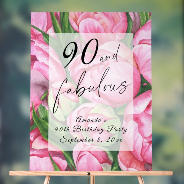 Fleurs de pivoines 90e fête d'anniversaire (Neutre)