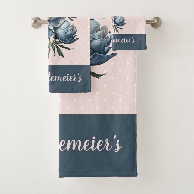 Fleurs de pivoines en bleu et blanc sur rose et bl (En situation)