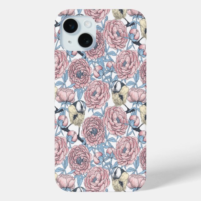 Fleurs de pivoines et oiseaux Coque-Mate coque iph (Verso)