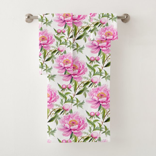 Fleurs de pivoines roses avec Feuilles verts Sage (En situation)
