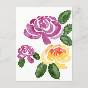 Fleurs de pivoines roses et jaunes, carte postale 