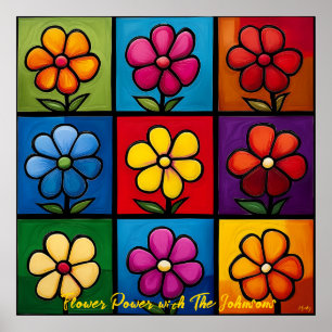 Fleurs de Pop Art en Grille - Art Mural Coloré