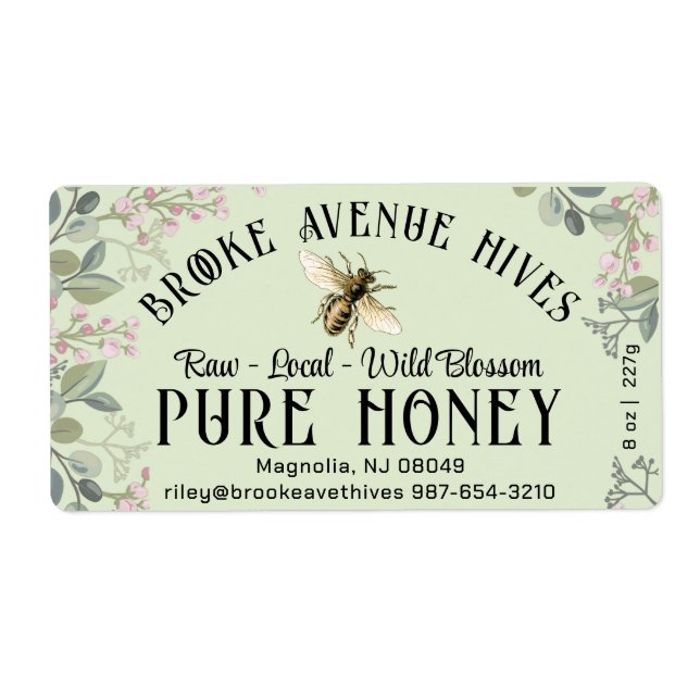 Fleurs de prairie aquarelle et Étiquette de miel d (Devant)