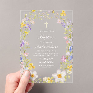 Fleurs de prairie cadre baptême invitation acryliq