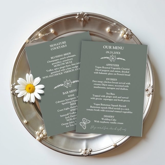 Fleurs de prairie Sirocco Green Mariage Menu (Créateur téléchargé)