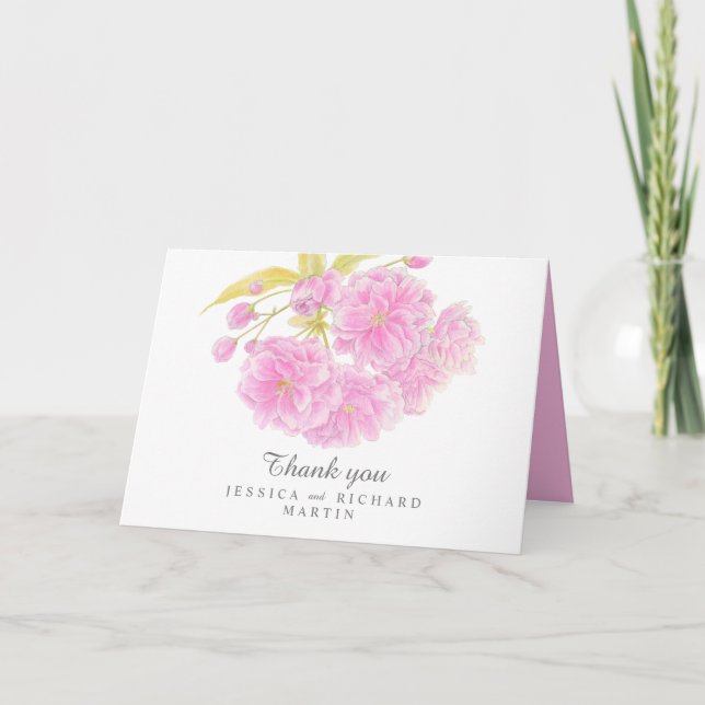 Fleurs de printemps rose art mariage merci cartes (Devant)