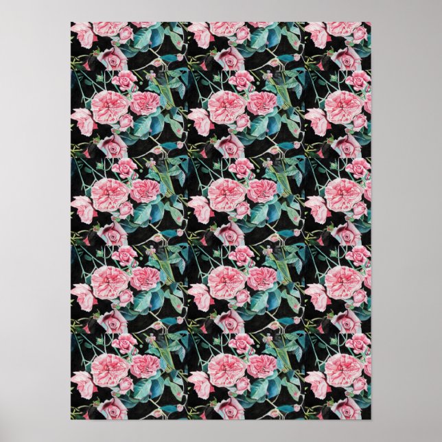 Fleurs de rose rose Shabby Chic Poster (Devant)