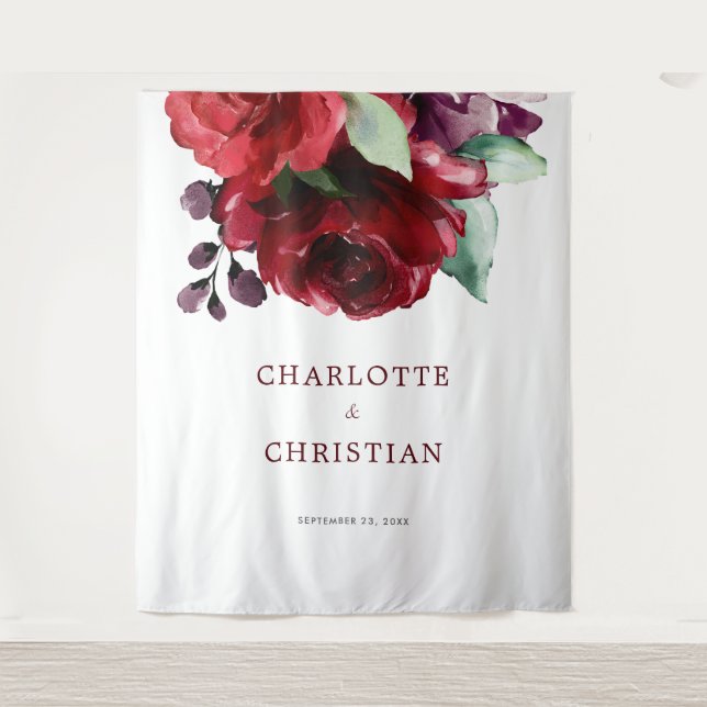 Fleurs de rose rouge Bourgogne Tapisserie Mariage (Devant)