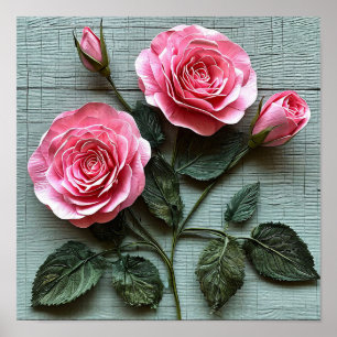 Fleurs de roses roses Art mural floral romantique