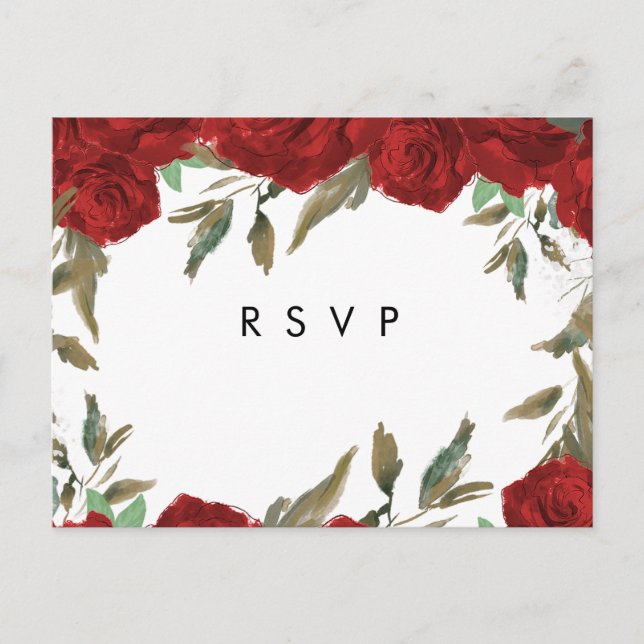 fleurs de roses rouges boho mariage rsvp carte pos (Devant)