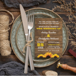 Fleurs de soleil et Faire-part de mariage en bois