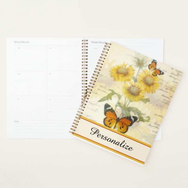 Fleurs de soleil et papillon personnalisées (Devant avec enveloppe)