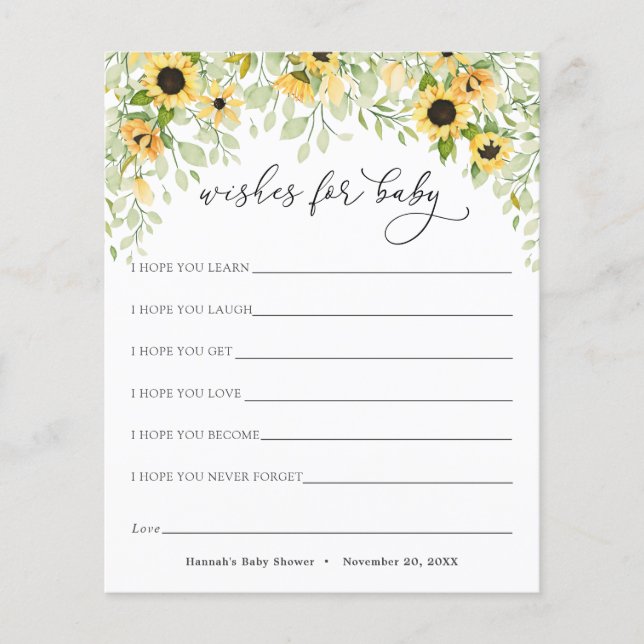 Fleurs de soleil et voeux de verdure pour carte bé (Devant)