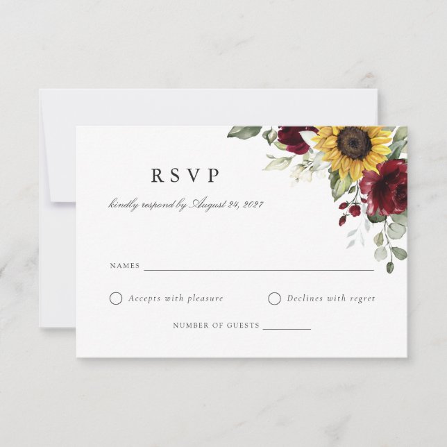 Fleurs de soleil florales Carte RSVP Mariage Bourg (Devant)