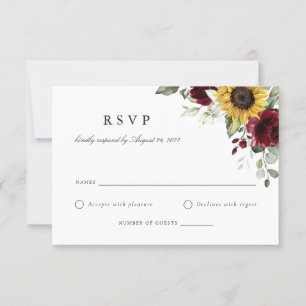 Fleurs de soleil florales Carte RSVP Mariage Bourg