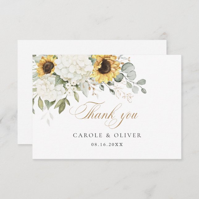 Fleurs de soleil florales Hydrangea Mariage Merci (Devant / Derrière)