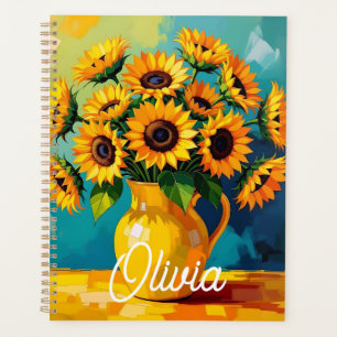 Fleurs de soleil jaunes dans un vase jaune Personn