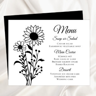 Fleurs de soleil noir blanc Floral menu Mariage