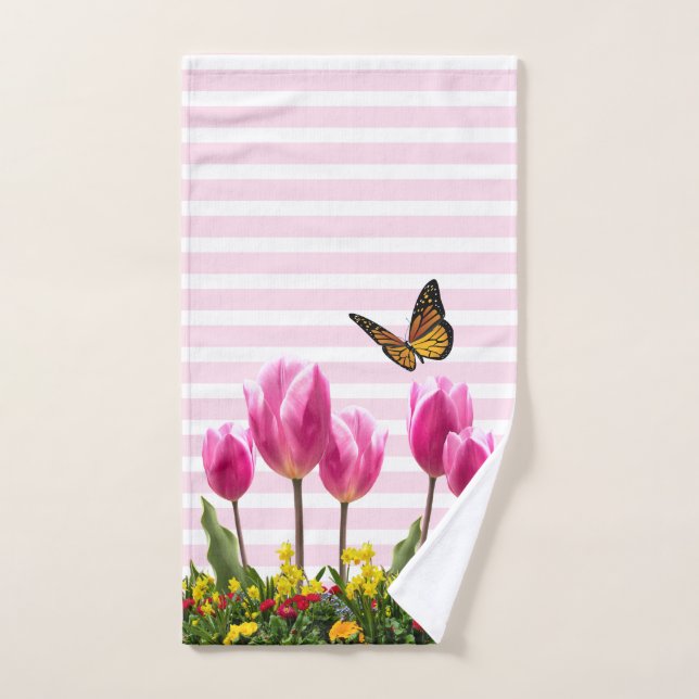 Fleurs de tulipe rose printemps (Serviette à main)