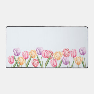 Fleurs de tulipes aquarelles pastel sur fond bleu
