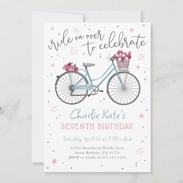 Fleurs de vélo Invitation d'anniversaire de fête (Devant)