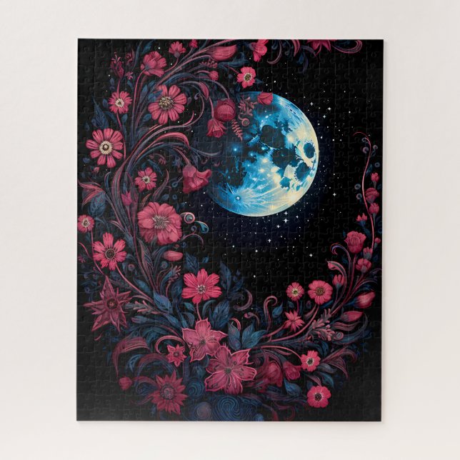 Fleurs de vigne rouge et puzzle de lune (Vertical)