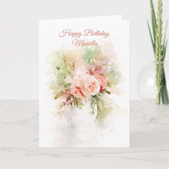 Fleurs d'effet d'aquarelle dans la carte d'anniver (Devant)