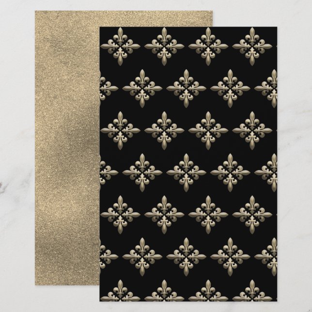 Fleurs des Lys Pattern auf schwarz mit goldfarbene (Vorne/Hinten)