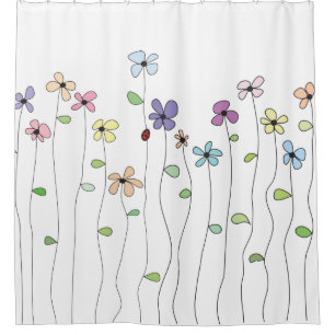 Fleurs dessinées à la main et rideau de douche Lad