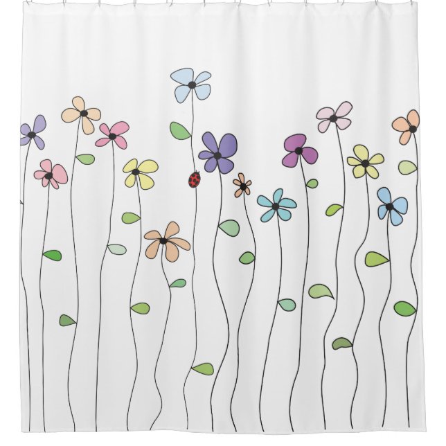 Fleurs dessinées à la main et rideau de douche Lad (Devant)