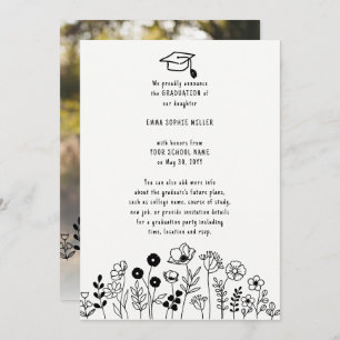 Fleurs dessinées à la main Faire-part de graduatio