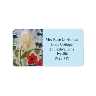 Fleurs d'hiver et Étiquette de adresse Holly