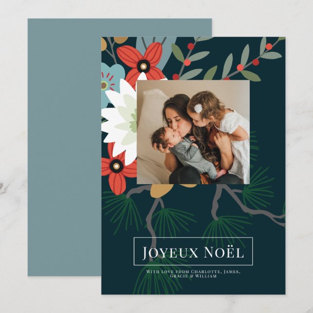 Fleurs d'hiver Joyeux Noël Elégante carte de Noël (Devant / Derrière)