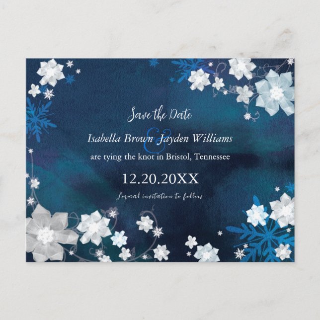 Fleurs d'hiver Mariage Bleu Marine Cartes de sauve (Devant)