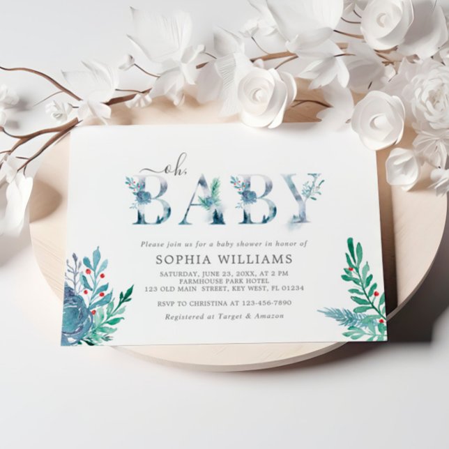 Fleurs d'hiver Oh Baby shower Invitation (Créateur téléchargé)