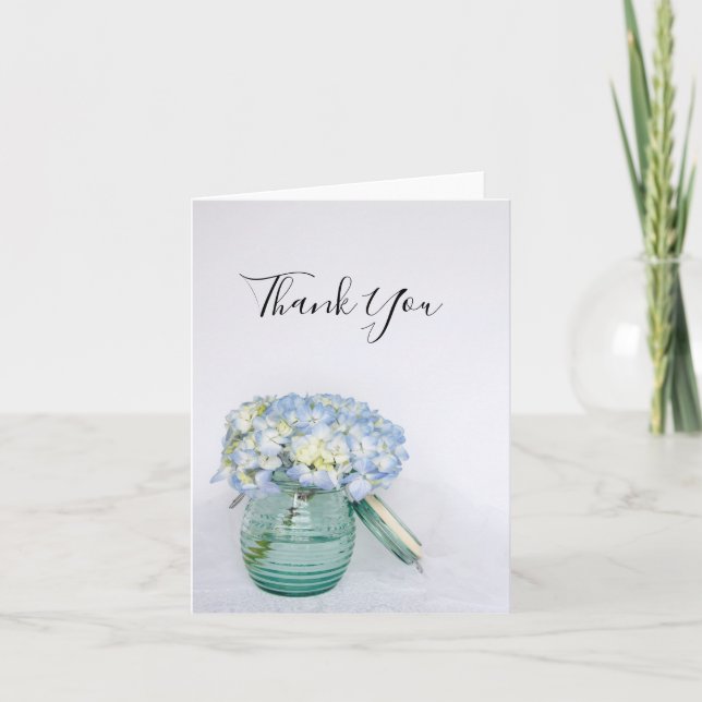 Fleurs d'Hydrangée Bleue en Merci Mariage Vase (Devant)