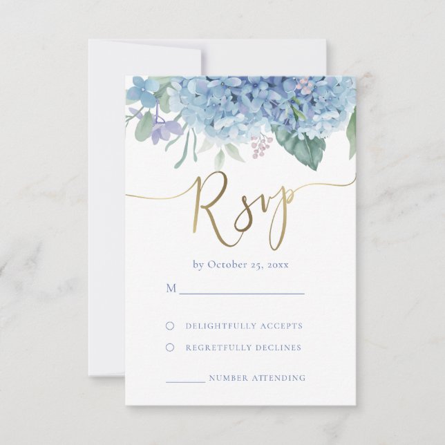 fleurs d'hydrangée bleue mariage RSVP (Devant)