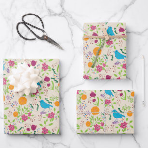 Fleurs d'oiseaux Enveloppement Papier Plat-Sheet S