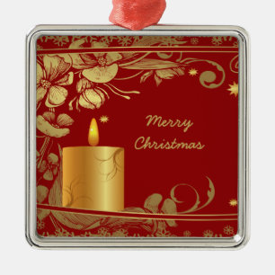 Fleurs d'or et ornement de Noël aux bougies