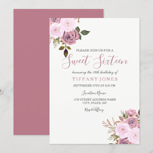 Fleurs d'or rose et Rose Sweet sixteen Invitation