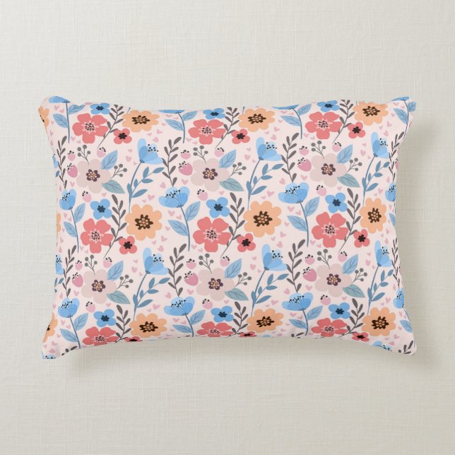 Fleurs douces et petits coeurs Accent Coussin (Devant)