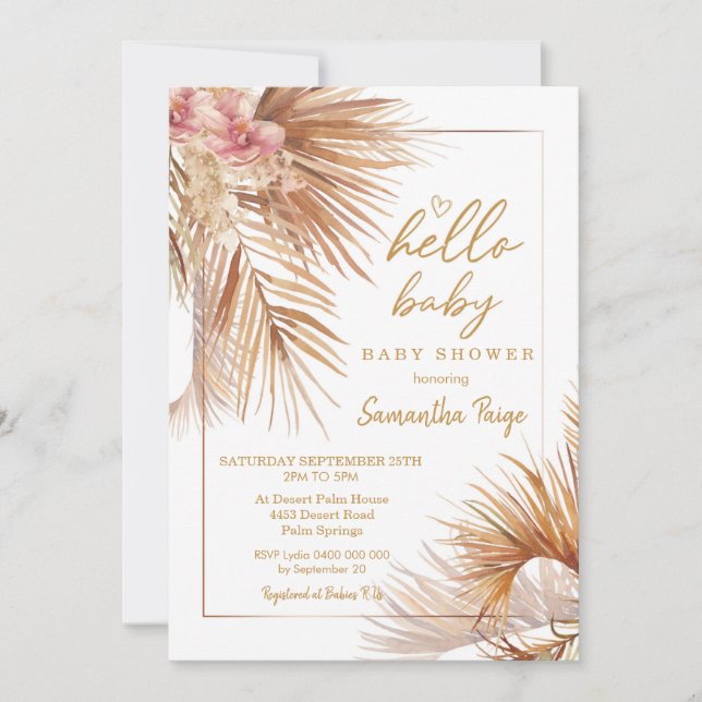 Fleurs du désert Invitation Baby shower Boho Palm (Devant)