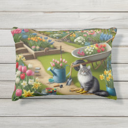 Fleurs du temps de jardin et chat Coussin d'ascens
