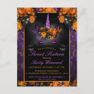 Fleurs élégantes d'Halloween Licorne Invitation Sw